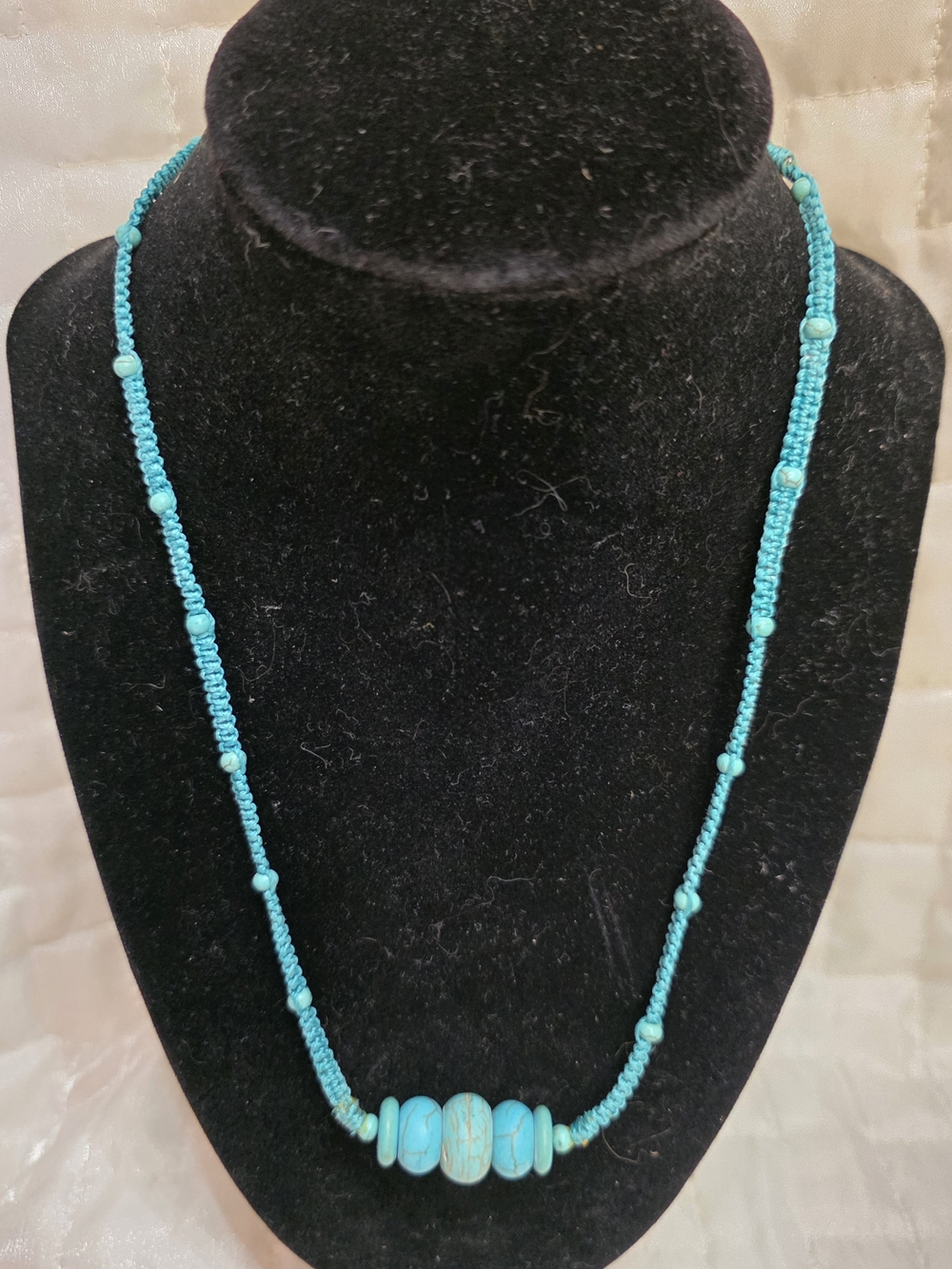 Genuine Turquoise Bead Macramé Pendant Necklace